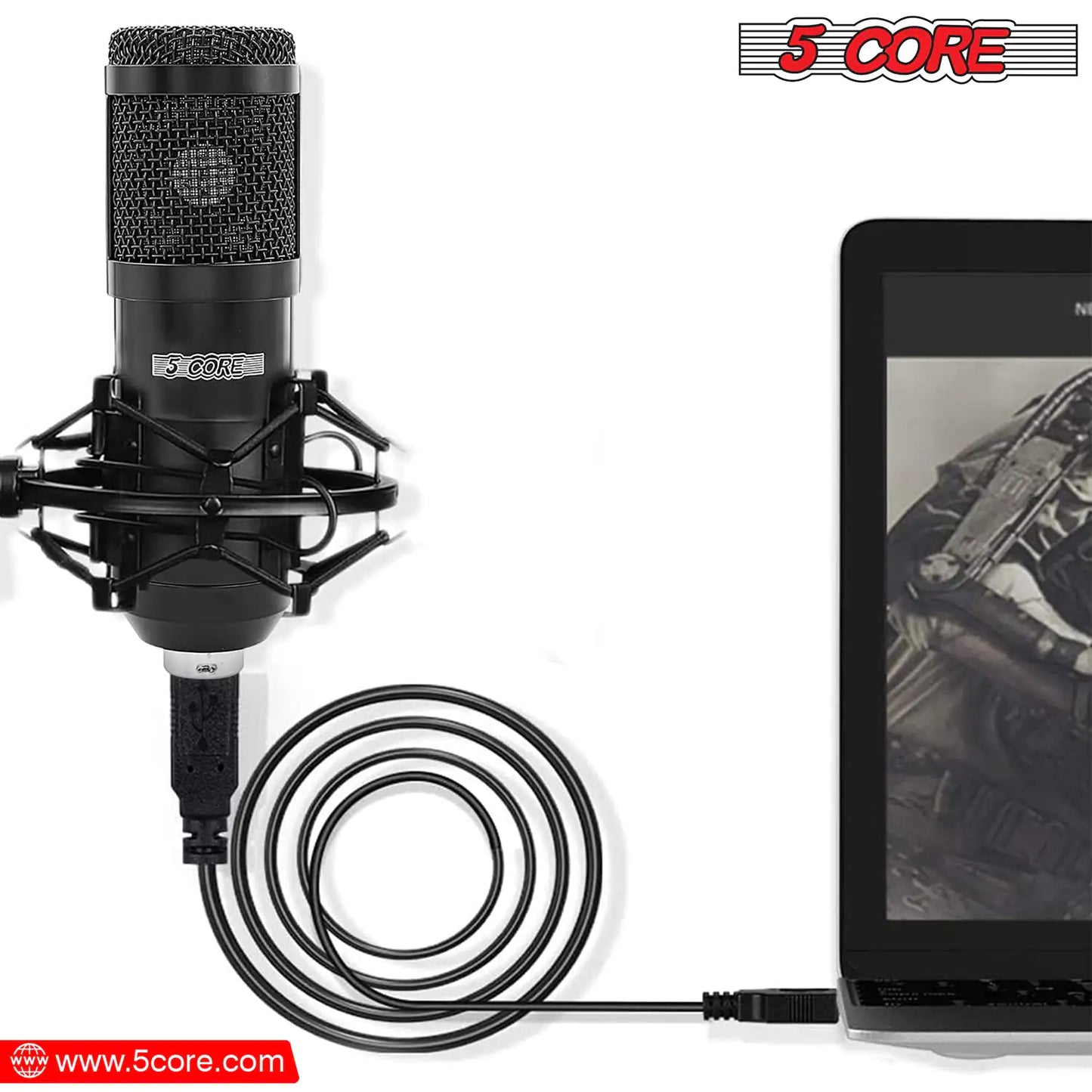 5Core Recording Microphone Podcast Bundle  Professional Condenser Cardioid Mic Kit  w Desk Stand