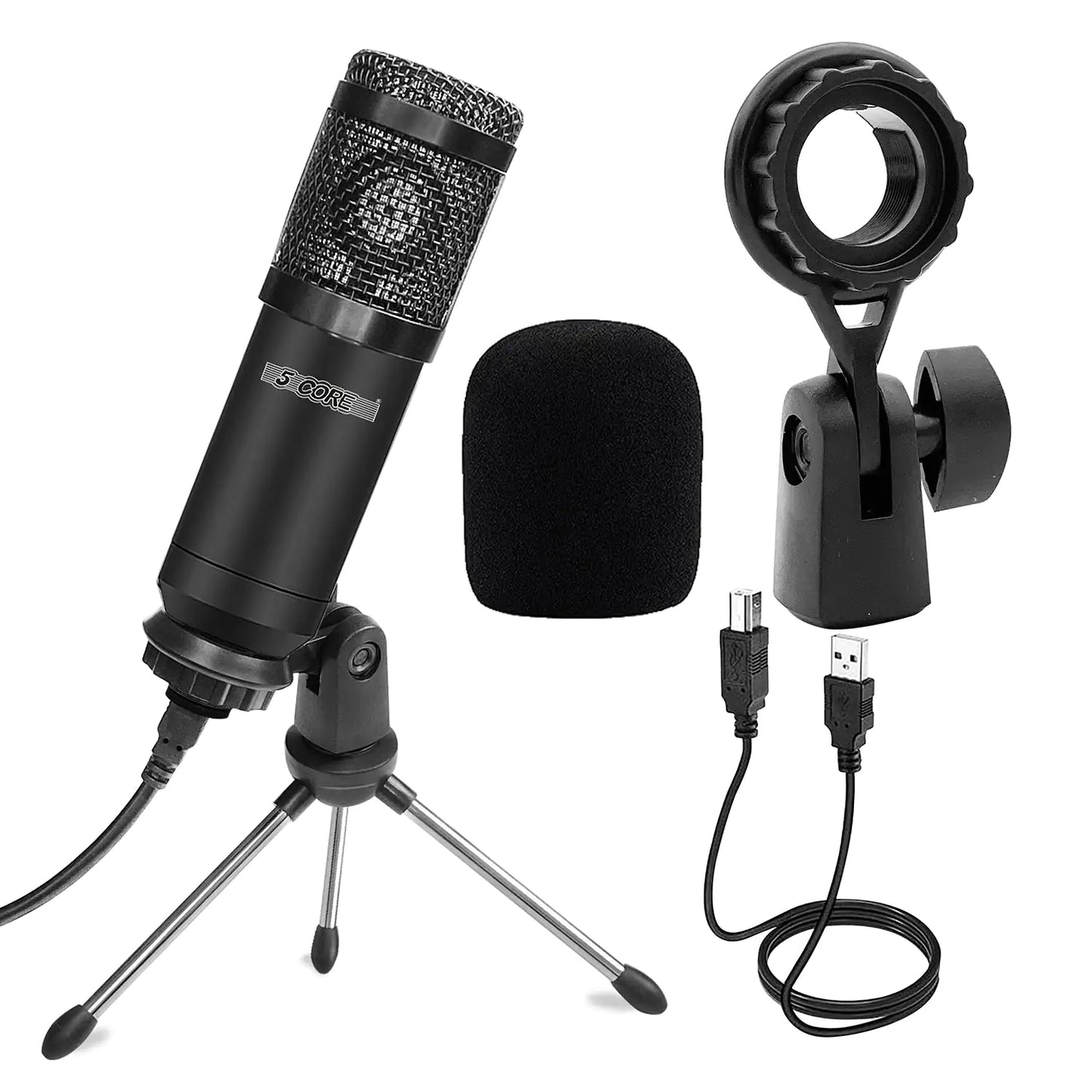 5Core Recording Microphone Podcast Bundle  Professional Condenser Cardioid Mic Kit  w Desk Stand